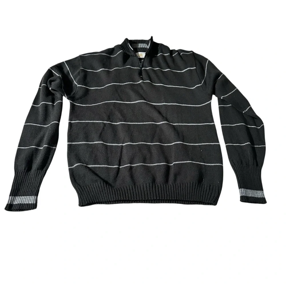 Men's Gray Striped Quarter Zip-Up Sweater